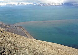 Suspended sediment from a stream emptying into a fjord (Isfjorden, Svalbard, Norway)