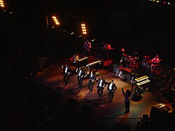 The Temptations on stage at London's Royal Albert Hall, November 2005. Pictured L-R: Joe Herndon, Otis Williams, G.C. Cameron, Terry Weeks, and Ron Tyson.