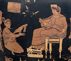 Demeter and Metanira in a detail on an Apulian red-figure hydria, circa 340 BC (Altes Museum, Berlin)