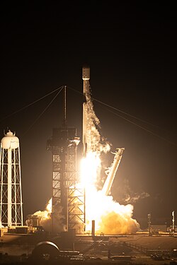 The Falcon 9 Block 5 launches from Kennedy Space Center Launch Complex 39A.