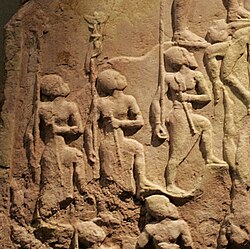 Akkadian Empire soldiers on the Victory Stele of Naram-Sin, circa 2250 BC