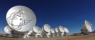 Atacama Large Millimeter Array in the Atacama Desert consisting of 66 12-metre (39 ft), and 7-metre (23 ft) diameter radio telescopes designed to work at sub-millimeter wavelengths