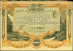 Share of the Etablissements L. Blériot, issued 27 September 1905