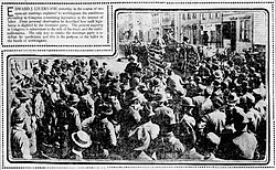 Congressional candidate Edward J. Livernash addresses a meeting of workers at the wire works at North Beach, November 1, 1902