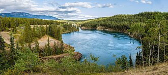 The Yukon River at Schwatka Lake and the entry to Miles Canyon