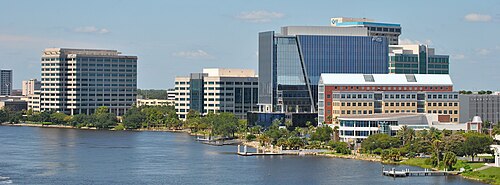 From left to right: The headquarters of FIS, Black Knight, Inc., Fidelity National Financial, Cowford Wealth Management Group of Raymond James, and EverBank in Brooklyn.