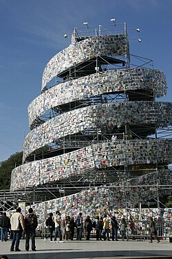 The Tower of Babel of Books, a work by Marta Minujín.