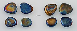 Hafnium oxidized ingots exhibiting thin-film interference