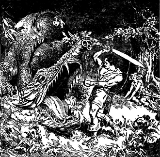 Illustration of a scene in Robert E. Howard's Conan the Barbarian story "Red Nails"