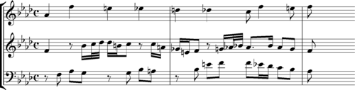 Bach 3-part Invention BWV 795, bars 7–9