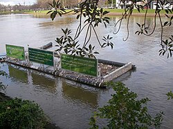 A Parks Victoria Litter trap on the river catches floating rubbish