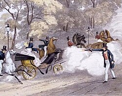 Contemporary lithograph of Edward Oxford's attempt to assassinate Victoria, 1840