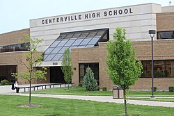 Main entrance of Centerville High School, May 2014