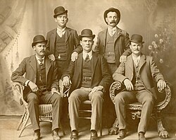 "Fort Worth Five", December 1900; Cassidy is seated on the far right Click a person for more information. Click elsewhere on the image for a larger image.