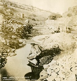 1852 photograph, captioned "The Heathen Chinee Prospecting", indicating prejudice against Chinese gold miners