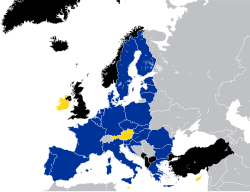 Map showing European membership of the EU and NATO EU member only NATO member only EU and NATO member