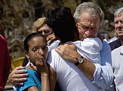 President Bush with hurricane victims in Biloxi on September 2, 2005