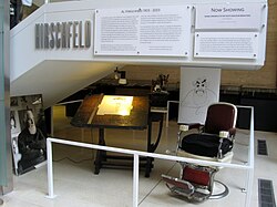 Al Hirschfeld's desk and chair in the library's lobby