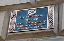A plaque marking the workshop of John Scott Russell at 8 Stafford Street in Edinburgh