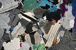 Photomicrograph of a thin section of gabbro