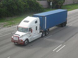 A truck transporting a container on Interstate 95 in South Florida.
