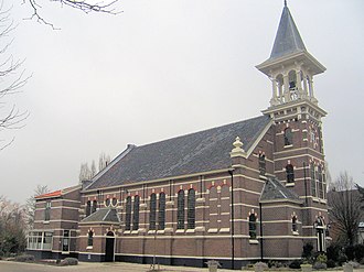A Reformed church in Koudekerk aan den Rijn in the Netherlands in the 19th century