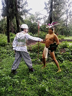 Representation of a battle between a native and a conquistador.