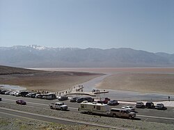 A lake formed at Badwater within Death Valley National Park during the unusually wet winter and spring of 2005