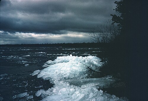 Candle ice in Lake Otelnuk, Quebec, Canada