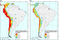 South America showing 100-year earthquake shaking projections.[6]
