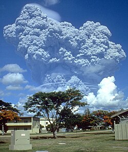 Mount Pinatubo's 1991 eruption ash cloud seen from Clark Airbase. 12 June 1991