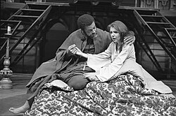 Jones and Jill Clayburgh in a stage production of Othello at the Mark Taper Forum in Los Angeles, California, on April 9, 1971