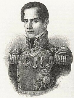 A lithograph showing the bust of a clean-shaven man. He is in military dress uniform with one medal around his neck and several others pinned at his shoulder.