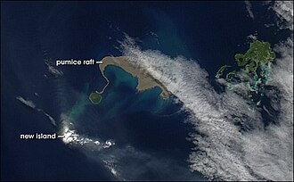 Satellite image of a pumice raft near Vavaʻu, Tonga, in August 2006