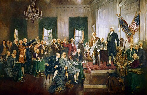 Scene at the Signing of the Constitution of the United States on September 17, 1787, a 1940 portrait by Howard Chandler Christy depicting the signing of the Constitution in Philadelphia