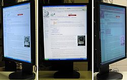 Poor side-viewing image quality of an LCD monitor rotated into portrait orientation