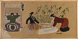 Navajo Women by Andy Tsihnahjinnie. Oil on fiberboard, 1934