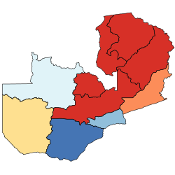 Density map of dominant regional languages:[114] Bemba Chewa Lozi Lunda Nyanja Tonga