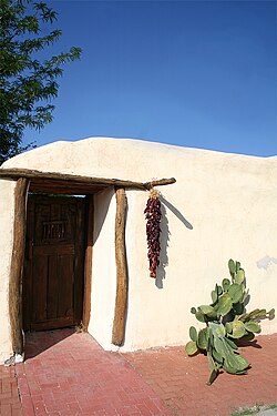 Mesillan adobe house, with decorative ristra