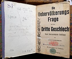 Vita homosexualis, a 1902 collection of August Fleischmann's popular pamphlets on third gender and against §175 - a Wissenschaftlich-humanitäres Komitee library copy, confiscated on 6 May 1933, annotated on the endpaper: By Reichspräsident's decree of 28.02.1933 destined for destruction! and hidden from the publique (label "Secr.") as Nazi plunder by the Prussian State Library.