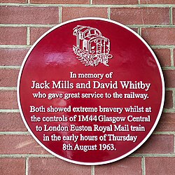 Memorial plaque for victims of the 1963 Great Train Robbery