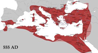 The Byzantine Empire's greatest extent under Justinian