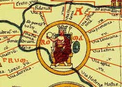 The Tabula Peutingeriana (Latin for "The Peutinger Map") an Itinerarium, often assumed to be based on the Roman cursus publicus
