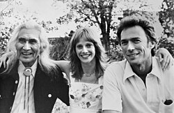 Chief Dan George with Locke and Eastwood at a barbecue in Santa Fe, New Mexico, promoting The Outlaw Josey Wales (1976)
