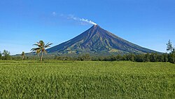 Mayon in the Philippines has a symmetrical volcanic cone.
