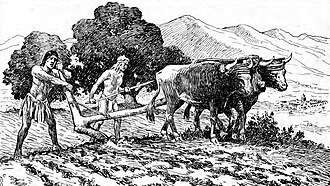 Indigenous farmers preparing a field for planting near Mission San Diego de Alcalá. Drawing by A.B. Dodge, 1920.