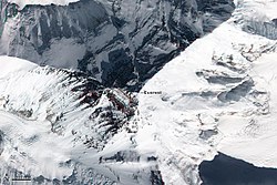 Top down view showing the location of the summit, and its three main faces/sides