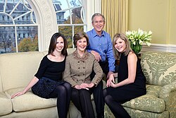 Bush with his family in the White House in 2007