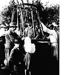 Hess lands after his balloon flight in 1912.