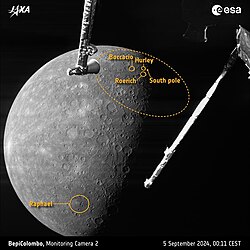 Mercury on 5 September 2024 during the 4th gravity assist at the planet
